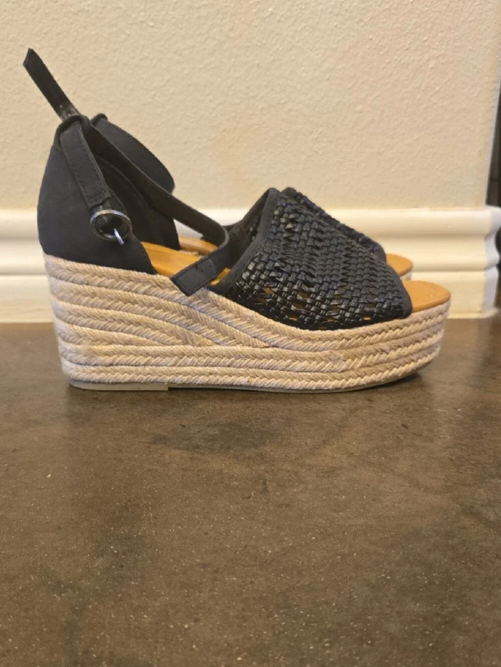 a.n.a Navy Woven Espadrille Platform Wedge Sandals